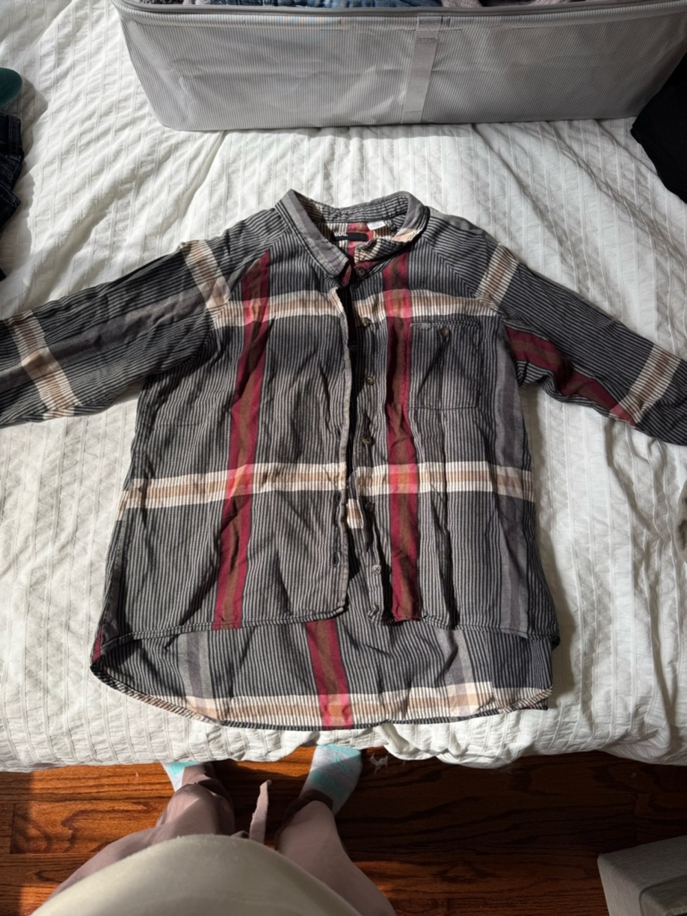 BDG Plaid Button-Up flannel in Black, Red, Brown